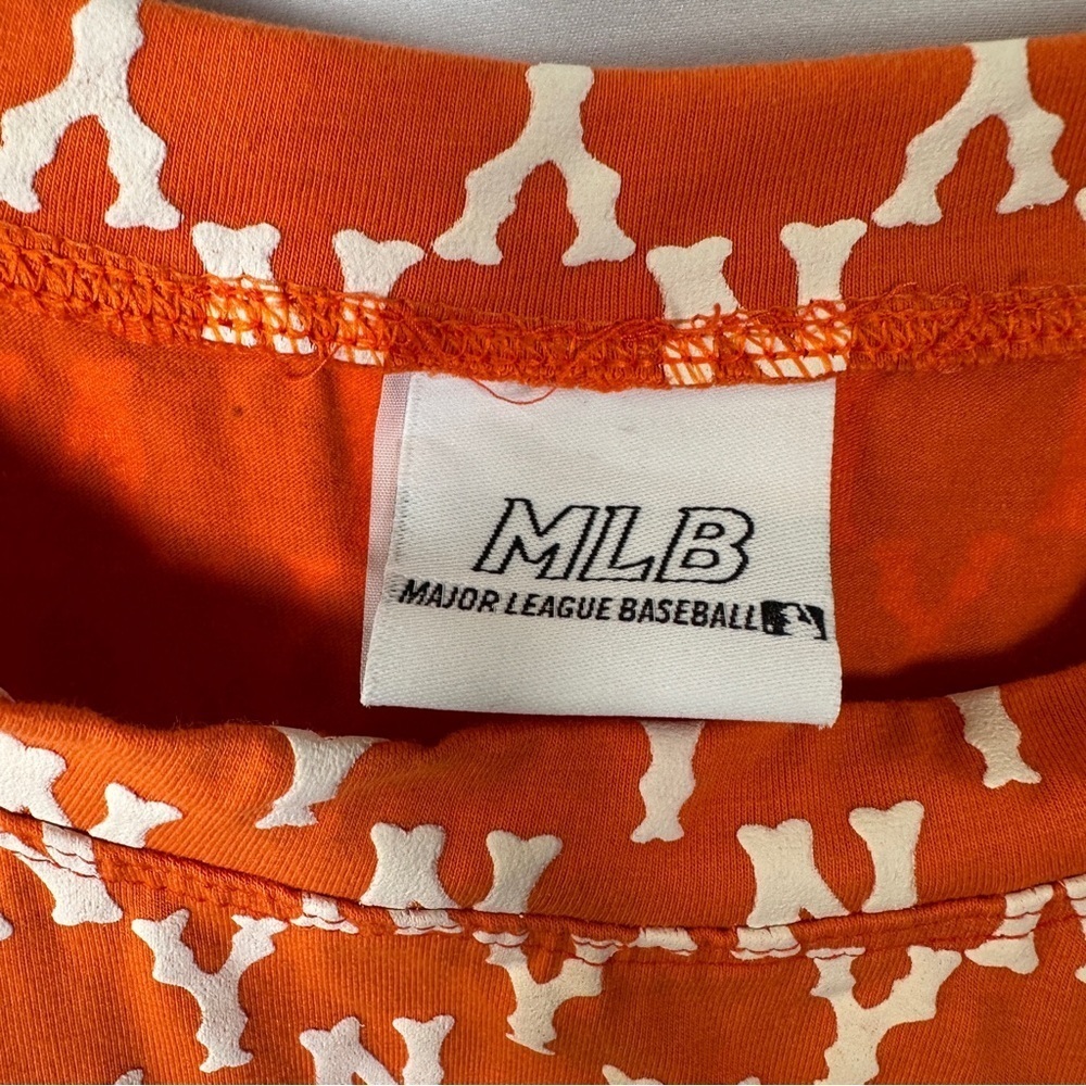 MLB Korea Yankees Monogram Tee Cotton Streetwear Graphic Orange White Mens M - Picture 6 of 8